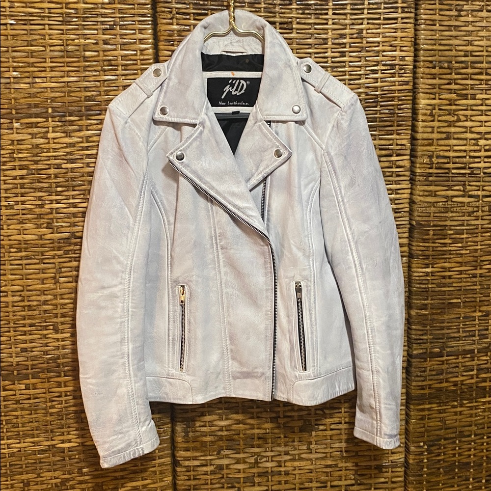 EUC Jild New Leather Inn white gray motorcycle biker jacket soft 100% leather XL - Picture 12 of 15